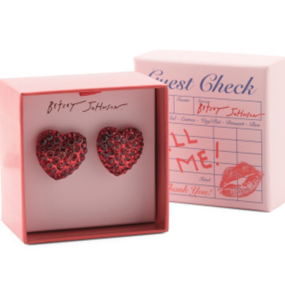 Betsey Johnson Red Crystal Large Heart Stud Earrings Kawaii Cutecore Dopamine